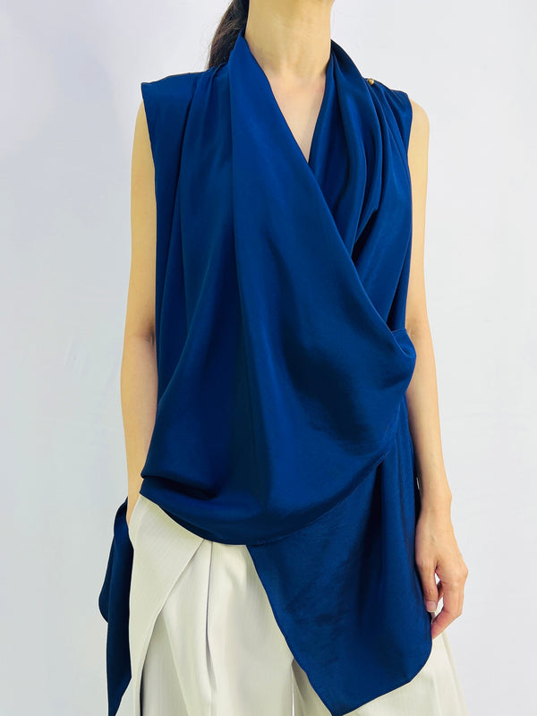 Noel Sleeveless Wrap Top in Navy