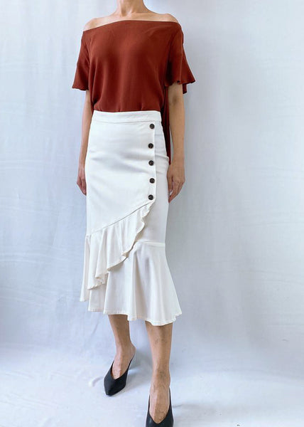 Whistles white linen deals frill skirt